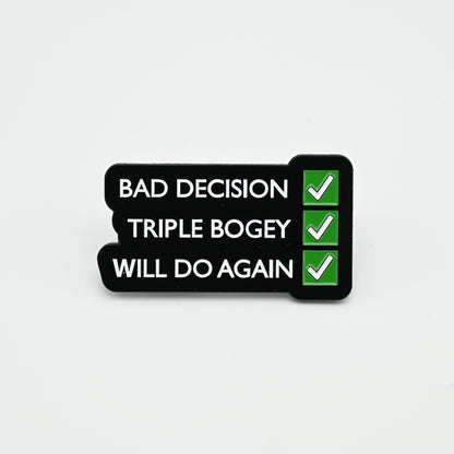 Discgolf pin that describes the ordinary day of a discgolfer at the course.