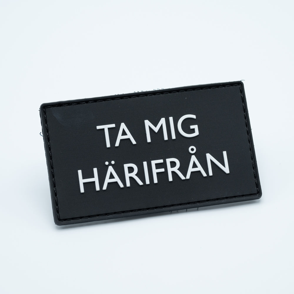Discgolf patch in pvc with the text TA MIG HÄRIFRÅN